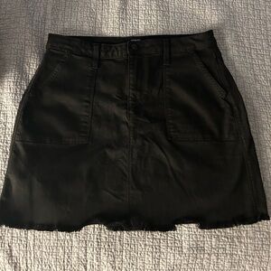 Black Jean Raw Hem Mini Skirt